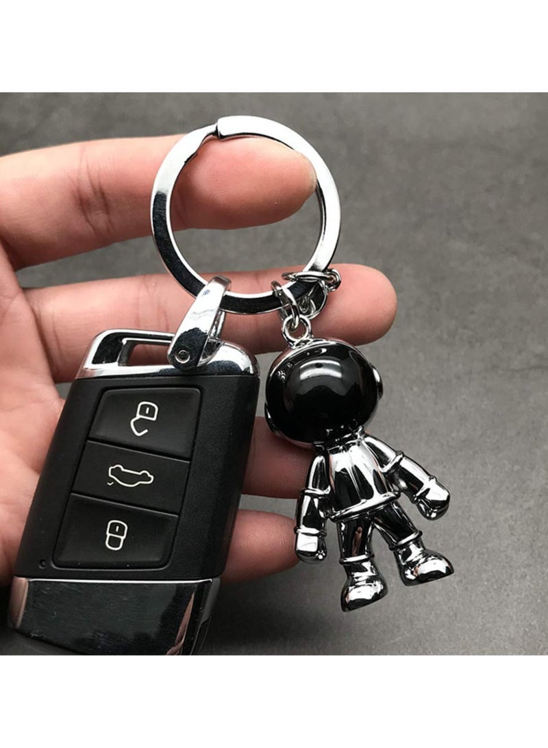 2 Pack Set Of Robot Keychains For Men, Creative Astronauts, Car Keychains, Office Backpacks, Wallets, Accessories, Black+silver  - Image 3