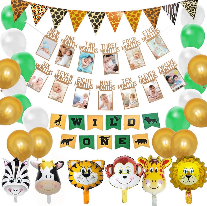 AMFIN® (Pack of 38) Animal Theme Birthday Party Decorations/Jungle Theme Balloons/Wild One Animal Decoration/Animal Cutout Foil Balloon - Image 1