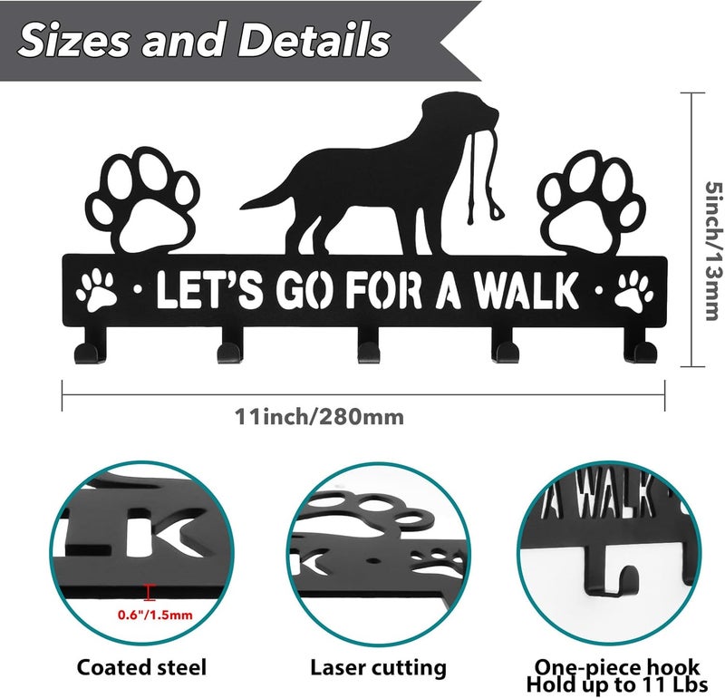 BienBion 5-Hooks Dog Leash Holder for Wall,Doorway Dog Hooks for Wall,Dog Outdoor Stuffs Storager Rack for Hanging Dog Vest Harness,Leash,Collar,Keys,Dog Iron Leash Hooks for Wall (A-Black) - Image 2