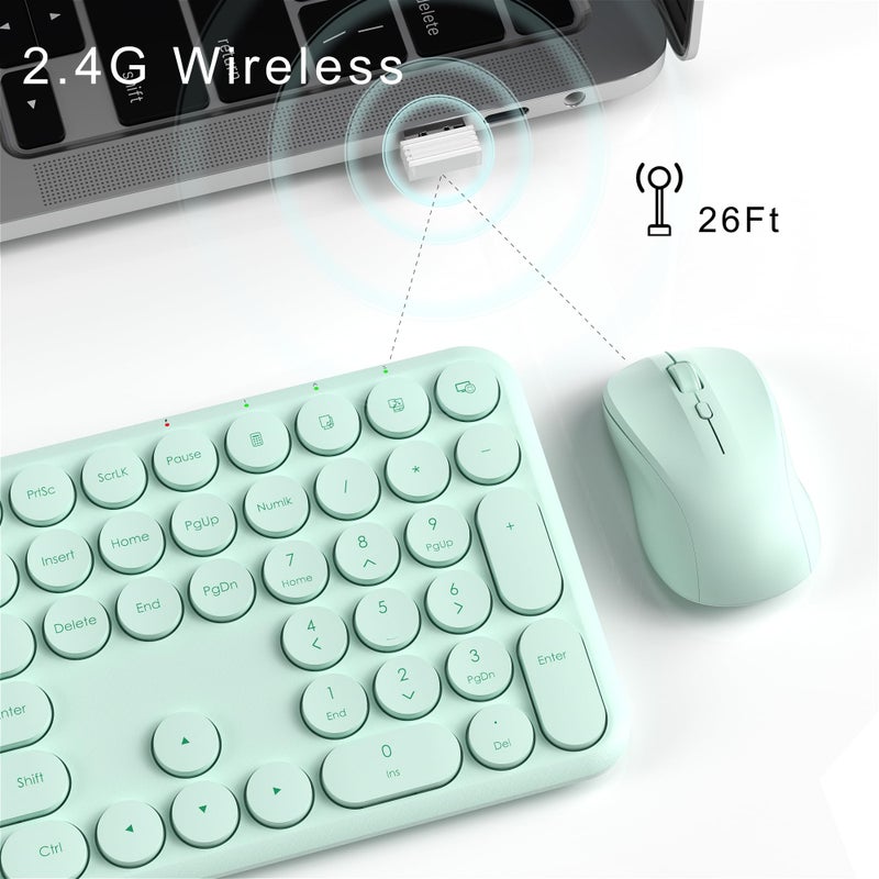 MPTOG Wireless Keyboard and Mouse Set â€“ MPTOG Full-Sized 110Pcs Slim Round Key Design, Quiet Typing, Adjustable DPI Ergonomic Mouse, Wireless Combo for PC, Mac, Laptop, Tablets(Mint Green) - Image 5