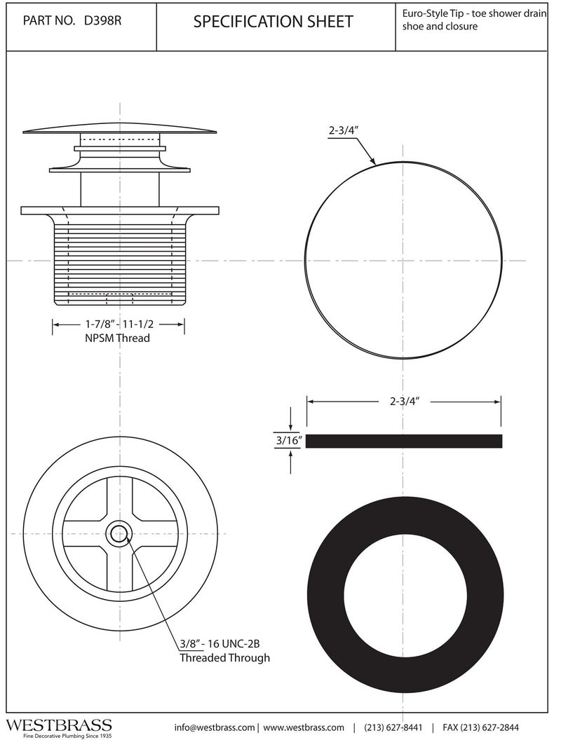 ويست براس Westbrass D398R-07 1-1/2 بوصة Npsm خيط خشن فطر طرف إصبع القدم حوض الاستحمام سدادة حمام استنزاف 1-Pack ساتان نيكل - Image 2
