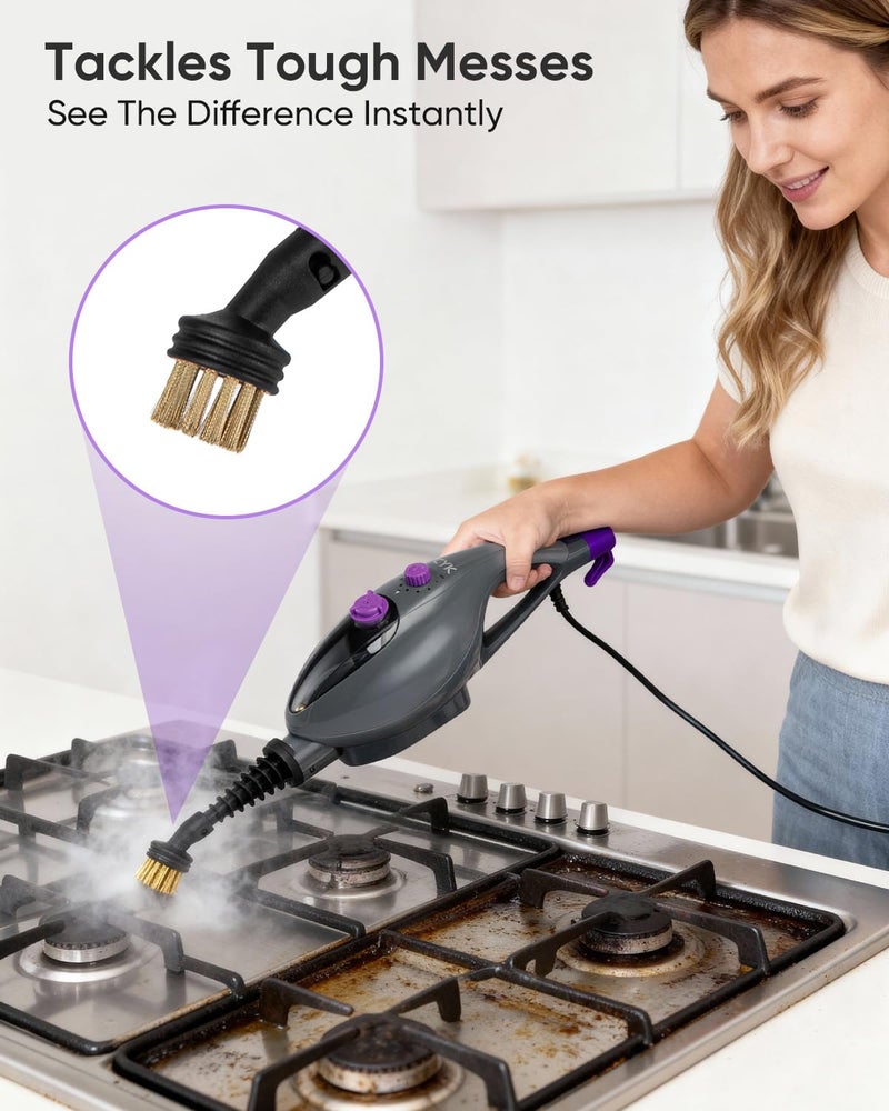 CYK Steam Mops for Floor Cleaning, 12 in 1 Handheld Steam Cleaner for Home, Floor Steamer for Hardwood Floors and Tile (Purple-grey) - Image 3
