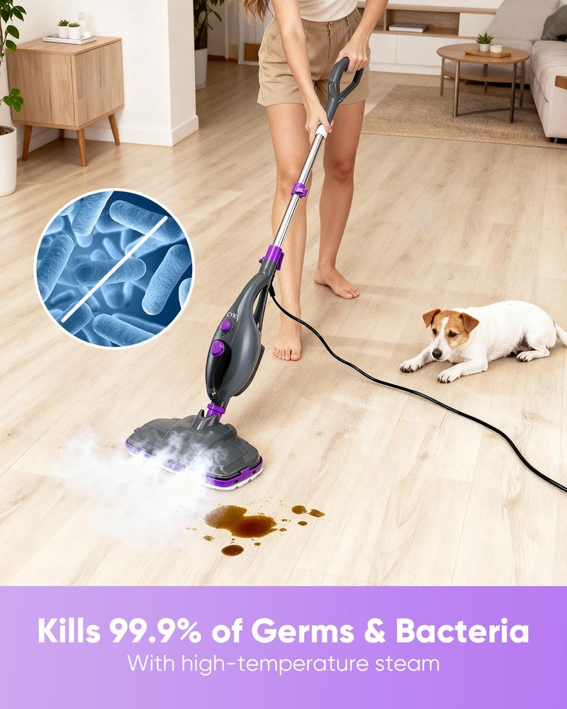 CYK Steam Mops for Floor Cleaning, 12 in 1 Handheld Steam Cleaner for Home, Floor Steamer for Hardwood Floors and Tile (Purple-grey) - Image 2