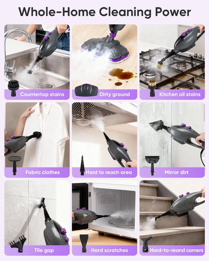 CYK Steam Mops for Floor Cleaning, 12 in 1 Handheld Steam Cleaner for Home, Floor Steamer for Hardwood Floors and Tile (Purple-grey) - Image 5