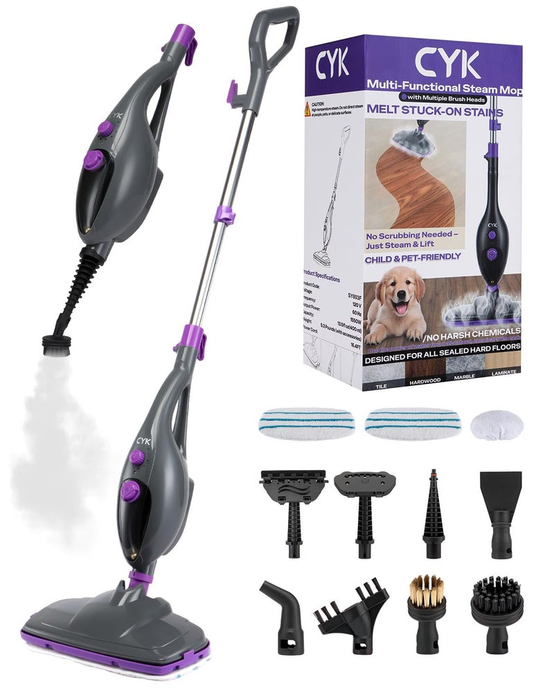 CYK Steam Mops for Floor Cleaning, 12 in 1 Handheld Steam Cleaner for Home, Floor Steamer for Hardwood Floors and Tile (Purple-grey) - Image 1