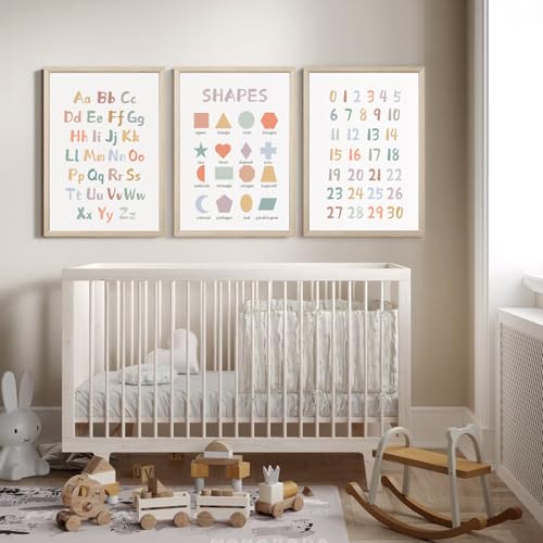 Pennclys Kids Playroom Wall Art Decor Nursery ABC Alphabet Poster Play Room Canvas Wall Decor Toddler Childrens Educational Artwork Numbers Shapes Prints ABC Picture for Playroom 12x16 Inch Framed Set of 3 - Image 4