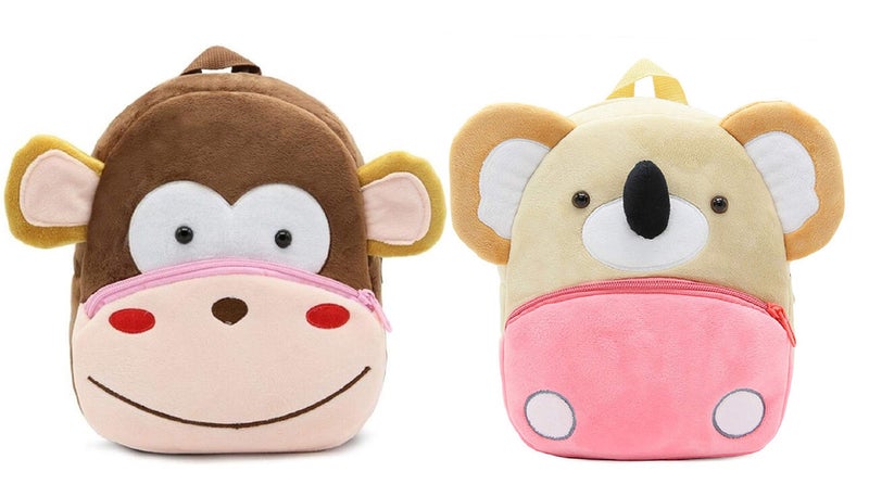 Black Hill Kids School Bag Combo Soft Plush Backpack Cartoon Bags Mini Travel Bag for Children Girls Boys (Monkey & Koala) - Image 1