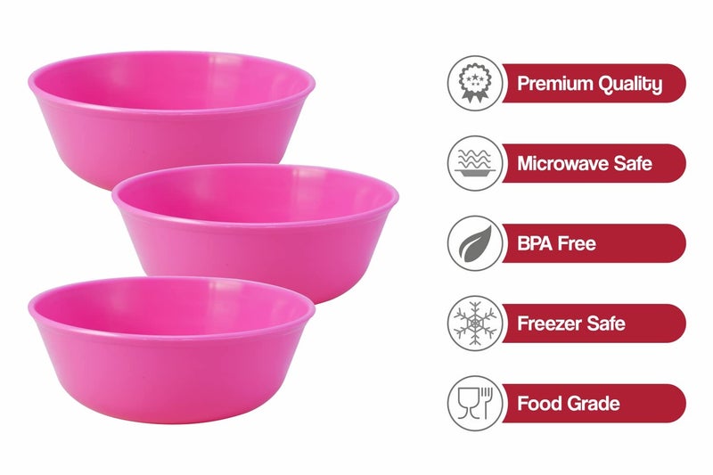 Wonder Homeware Sigma 300 Unbreakable BPA Free Plastic Bowl Set for Cereal, Salad, Rice, Soup, Pasta, Snack Bowl, Microwave Safe, Dishwasher Safe, 3 Pcs, 300 ml (Pink) - Image 5