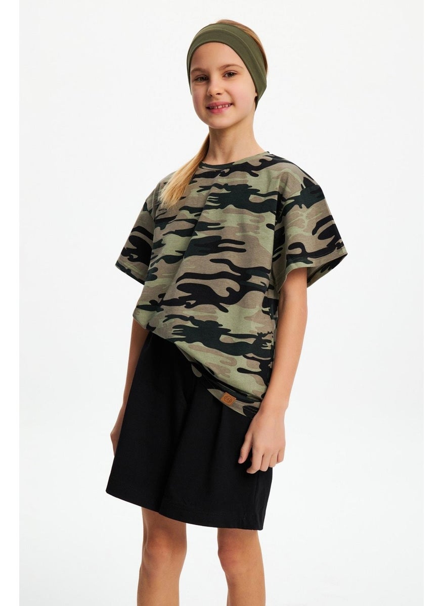 Babygiz Khaki-Camouflage Girls Cotton Combed T-Shirt Bandana Set of 2 - Sports Comfortable Best Of Collection 5  - Image 3