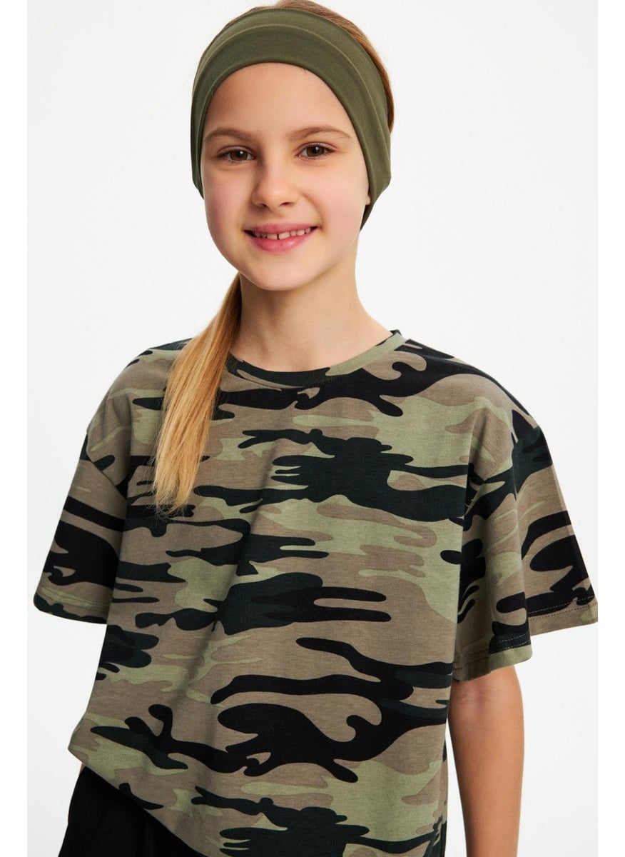 Babygiz Khaki-Camouflage Girls Cotton Combed T-Shirt Bandana Set of 2 - Sports Comfortable Best Of Collection 5  - Image 1
