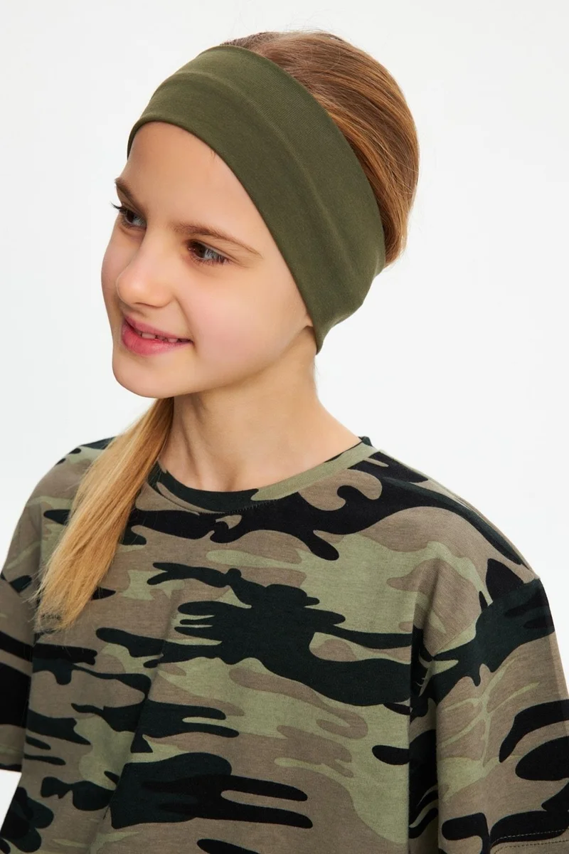 بيبيجيز Khaki-Camouflage Girls Cotton Combed T-Shirt Bandana Set of 2 - Sports Comfortable Best Of Collection 5