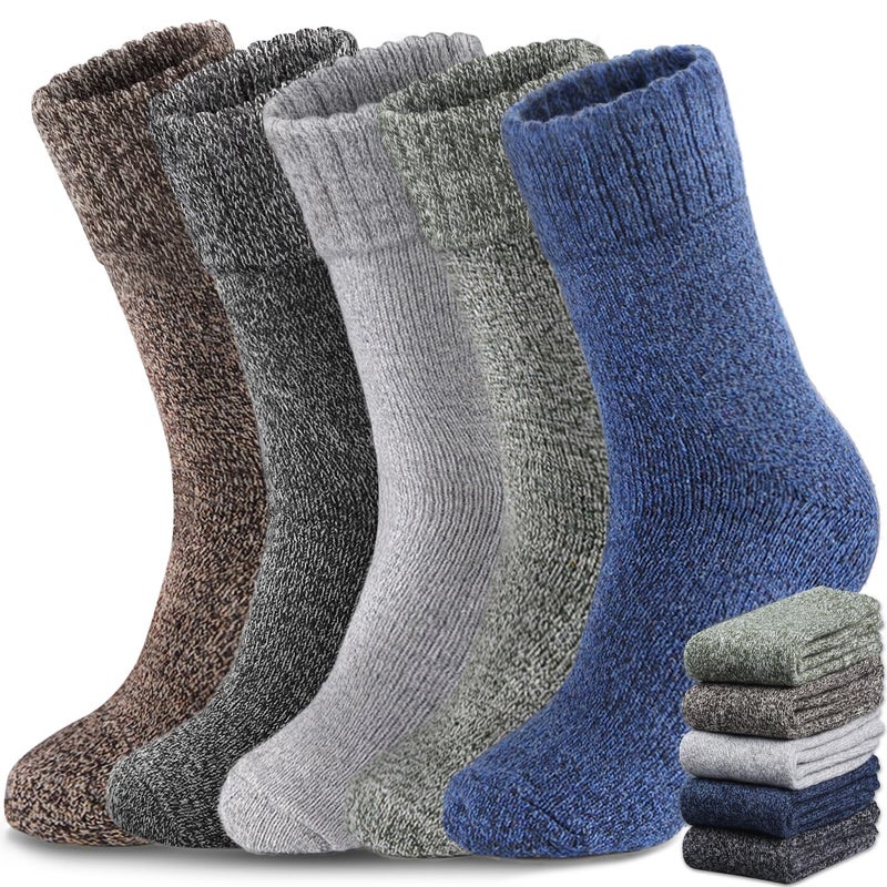 Yeblues 5 Pairs Merino Wool Socks Mens, Thick Warm Winter Socks, Hiking Socks Soft Casual Socks for Menï¼ŒSIZE 14-18 - Image 1