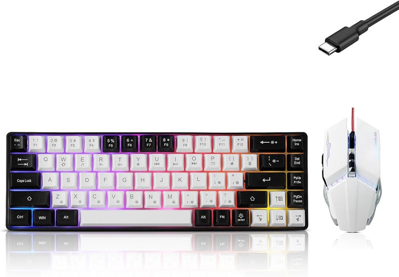 Guiheng Wired 60% Gaming Keyboard and Mouse Combo, Ultra-Compact 61 Keys RGB Backlit Mini Keyboard, Lightweight 3200 DPI Optical, Wired Gaming Set for Windows,PC, MAC PS5 Xbox Gamer(White-Black) - Image 1