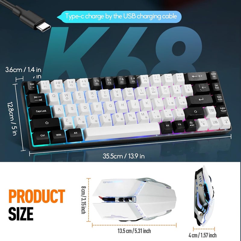 Guiheng Wired 60% Gaming Keyboard and Mouse Combo, Ultra-Compact 61 Keys RGB Backlit Mini Keyboard, Lightweight 3200 DPI Optical, Wired Gaming Set for Windows,PC, MAC PS5 Xbox Gamer(White-Black) - Image 3