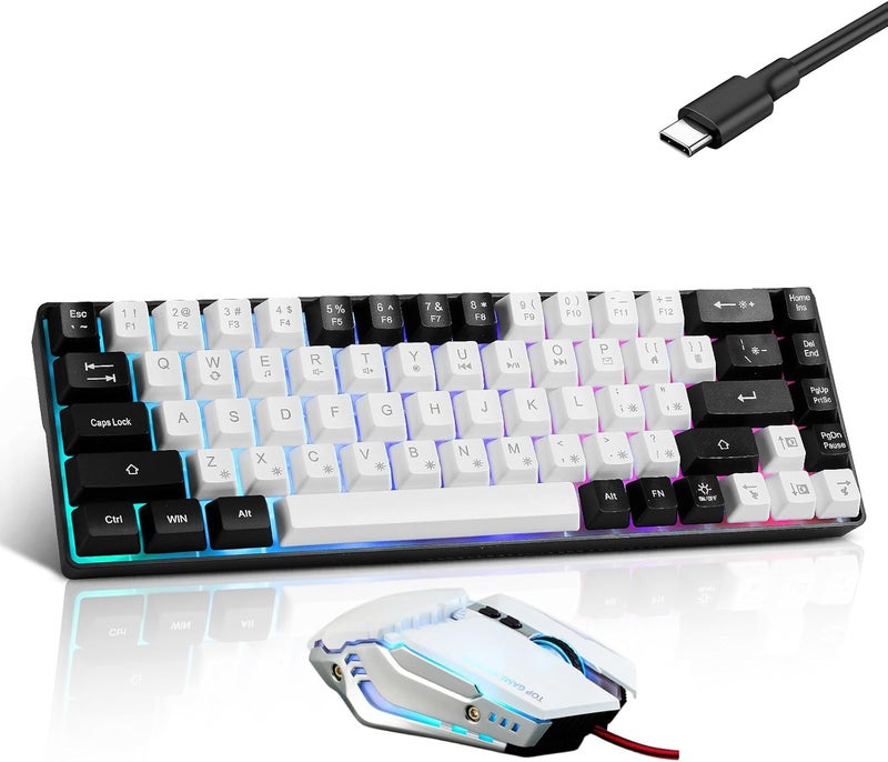 Guiheng Wired 60% Gaming Keyboard and Mouse Combo, Ultra-Compact 61 Keys RGB Backlit Mini Keyboard, Lightweight 3200 DPI Optical, Wired Gaming Set for Windows,PC, MAC PS5 Xbox Gamer(White-Black) - Image 2