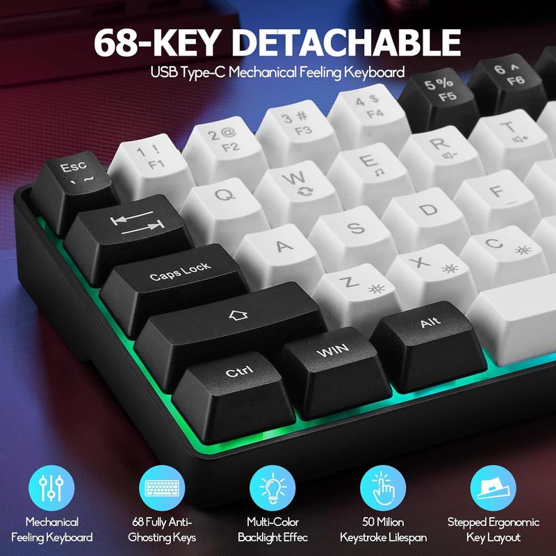 Guiheng Wired 60% Gaming Keyboard and Mouse Combo, Ultra-Compact 61 Keys RGB Backlit Mini Keyboard, Lightweight 3200 DPI Optical, Wired Gaming Set for Windows,PC, MAC PS5 Xbox Gamer(White-Black) - Image 4