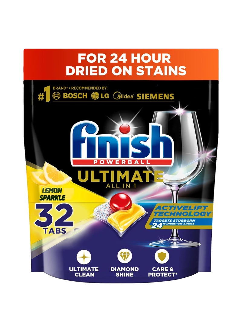 Finish Ultimate Dishwasher Tablets, Lemon Sparkle Scent, 2x More Cleaning Power - Image 1