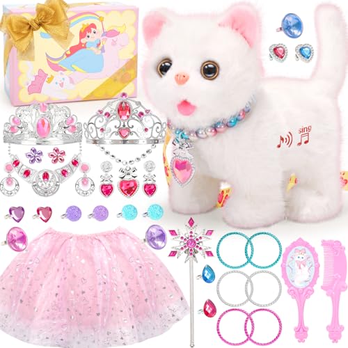 Tagitary Plush Toys Walking Cat Repeats What You SayStuffed Interactive Cat Talking Singing Toys with Princess Dress Up Accessories Jewelry ToysChristmas Birthday Gift Party Favors for Kids - Image 1