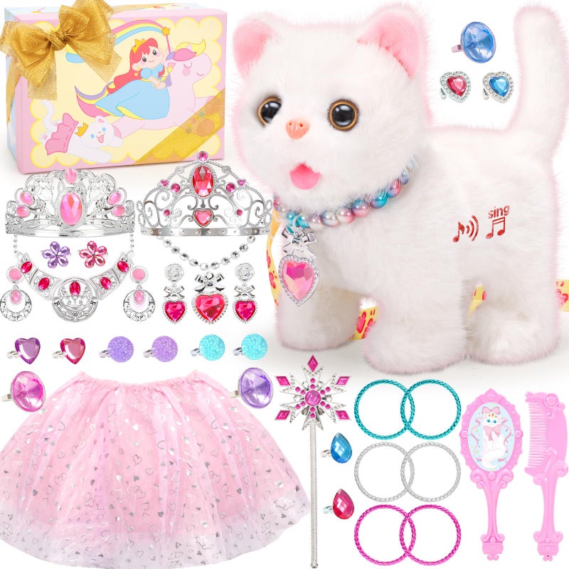 Tagitary Plush Toys Walking Cat Repeats What You SayStuffed Interactive Cat Talking Singing Toys with Princess Dress Up Accessories Jewelry ToysChristmas Birthday Gift Party Favors for Kids - Image 3