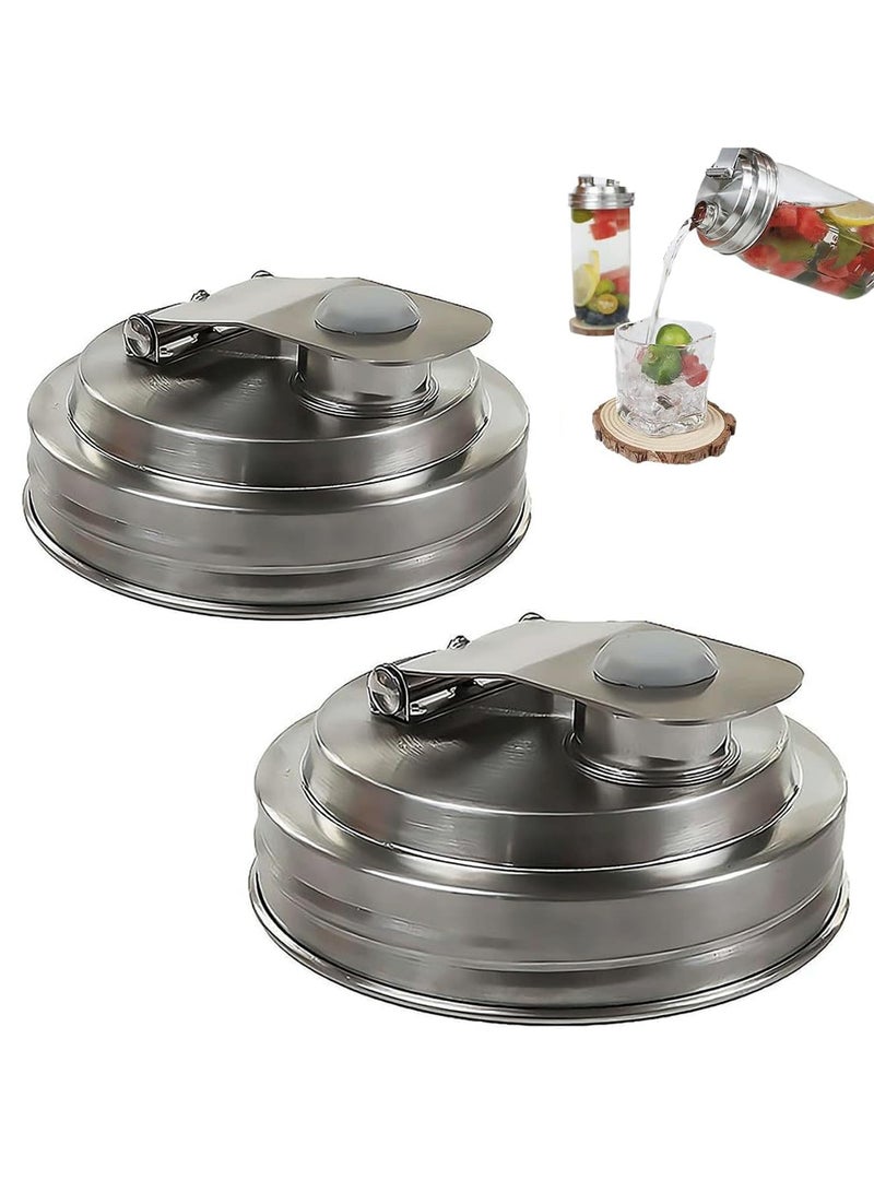 CMGTYYD 2 Pcs Leakproof Jar Lids, Stainless Steel Covers, Dressing Storage Lid, Reusable Jars Cover, 3.39 x 1.57 Inches, Perfect for Brewing, Fruit Infusions, Salad Dressings, and Kitchen Storages  - Image 1