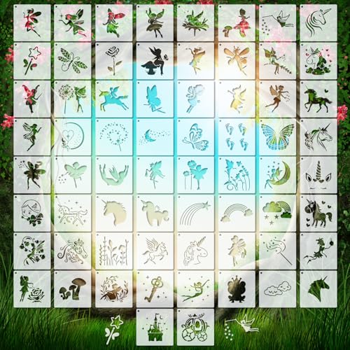 Marspark 66 Pcs Small Stencils for Crafts Reusable 3 Inch Stencils for Painting on Wood DIY Craft Paint Template for Wall Home Decor Card Rock Canvas Drawing Holiday Ornament(Fairy Tale) - Image 1