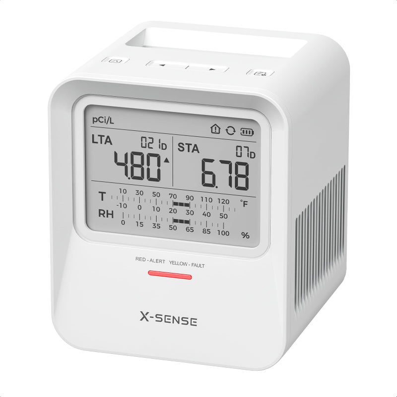 X-Sense كاشف الرادون X-Sense، تنبيهات صوتية ومرئية، إعادة تعيين بضغطة واحدة، يخزن حتى 99 تقرير محلي، مع عرض نطاق درجة الحرارة والرطوبة، مراقبة دقيقة على المدى الطويل تصل إلى 999 يوم، الطراز XR0B-SR - Image 1