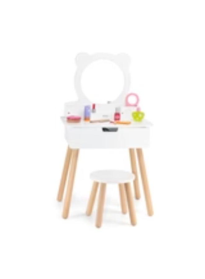 Viga Toys Wooden Kids Dressing Table with Chair &  Mirror – Role Play Vanity Set 3+ Years - [44711 - Image 1