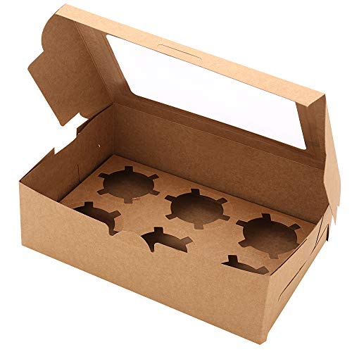 WZRAXJ 30-Set Cupcake Boxes with Inserts and Window Hold 6 Cupcakes, 9.4'' x 6.3'' x 3'', Brown Food Grade Kraft Cupcake Holder for Cookies, Muffins, Bakeries - Image 3