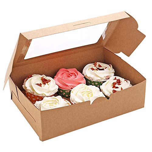 WZRAXJ 30-Set Cupcake Boxes with Inserts and Window Hold 6 Cupcakes, 9.4'' x 6.3'' x 3'', Brown Food Grade Kraft Cupcake Holder for Cookies, Muffins, Bakeries - Image 5