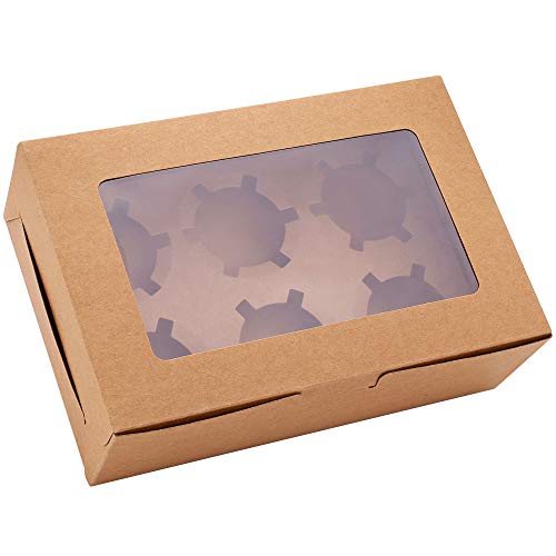 WZRAXJ 30-Set Cupcake Boxes with Inserts and Window Hold 6 Cupcakes, 9.4'' x 6.3'' x 3'', Brown Food Grade Kraft Cupcake Holder for Cookies, Muffins, Bakeries - Image 4