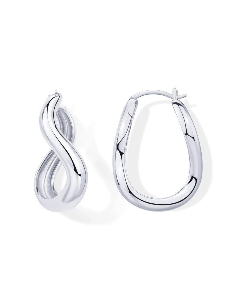 PAVOI Rhodium Plated Sterling Silver Posts Chunky Wavy Hoops for Women | Lightweight Statement Endless Wave Hoop Earrings - Image 1