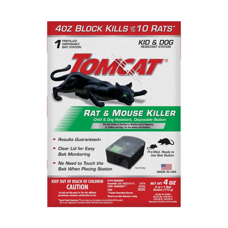Tomcat Rat & Mouse Killer Child & Dog Resistant, Disposable Station, 1 Pre-Filled Ready-To-Use Bait Station - Image 1