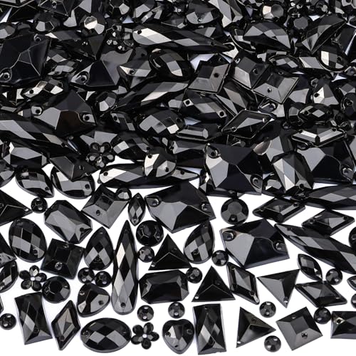 Umillars 500 Pieces Mixed Acrylic Flatback Sew on Rhinestones Crystal Gems Diamante for Clothes Crafts DIY Dress Shoes Bag Decorations (Black) - Image 1