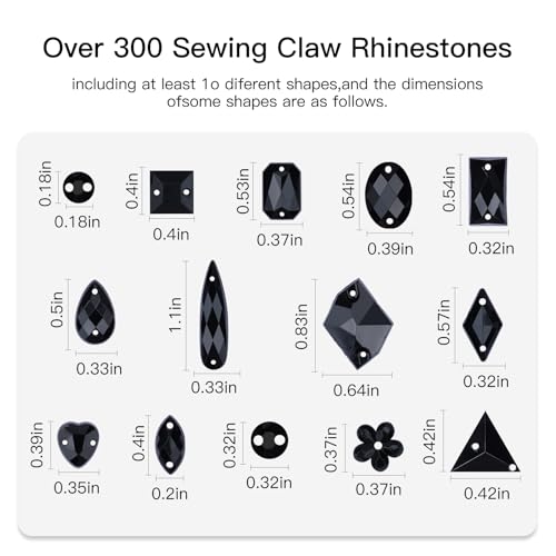 Umillars 500 Pieces Mixed Acrylic Flatback Sew on Rhinestones Crystal Gems Diamante for Clothes Crafts DIY Dress Shoes Bag Decorations (Black) - Image 2