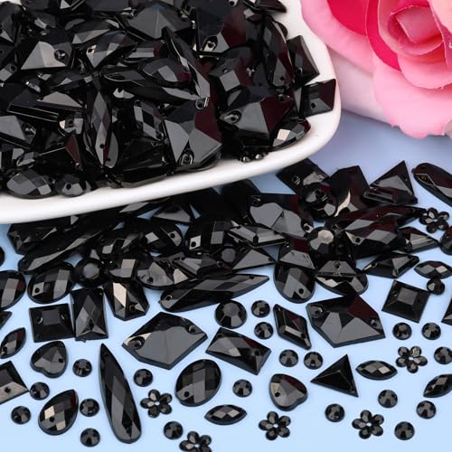 Umillars 500 Pieces Mixed Acrylic Flatback Sew on Rhinestones Crystal Gems Diamante for Clothes Crafts DIY Dress Shoes Bag Decorations (Black) - Image 4