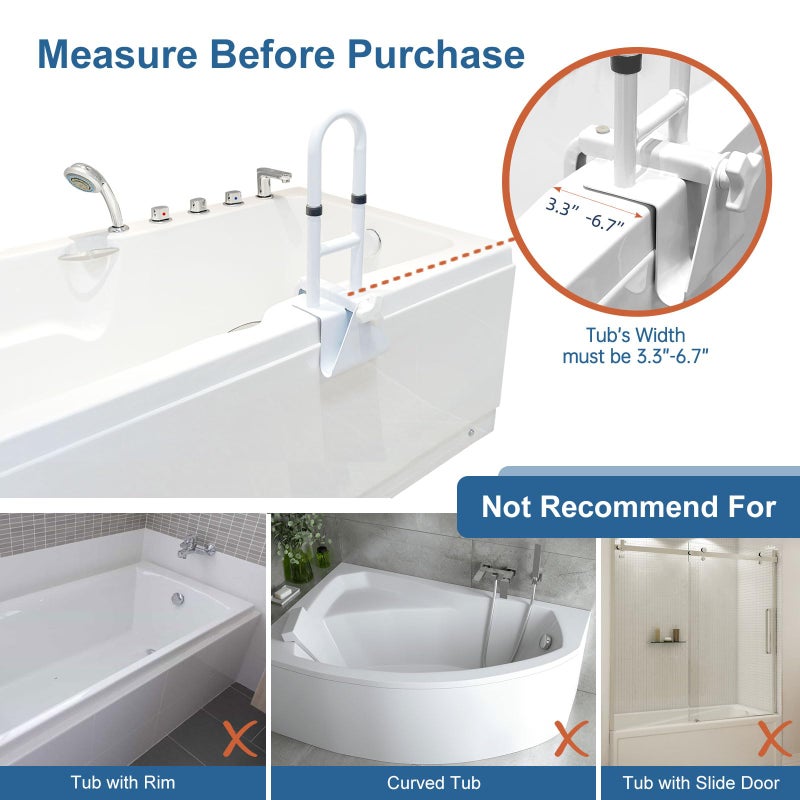 HEPO Grab Bars for Bathtubs and Showers, Adjustable Bathtub Safety Rail for Seniors, Tub Grab Bar for Bathroom, Assistance Bathtub Handle Clamp for Elderly Bath Support, White - Image 2