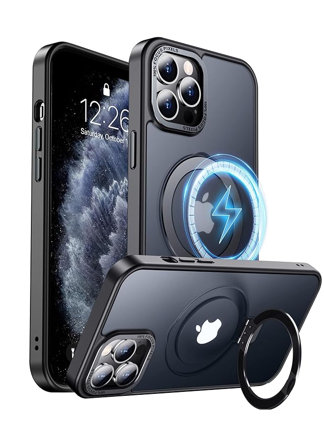 Eligo For Iphone 11 Pro Max Magnetic Case With Invisible Stand Compatible With Magsafe Shockproof Protection Cover Translucent Matte Slim Phone Case With Magnet For 11 Pro Max 2019 Black - Image 1