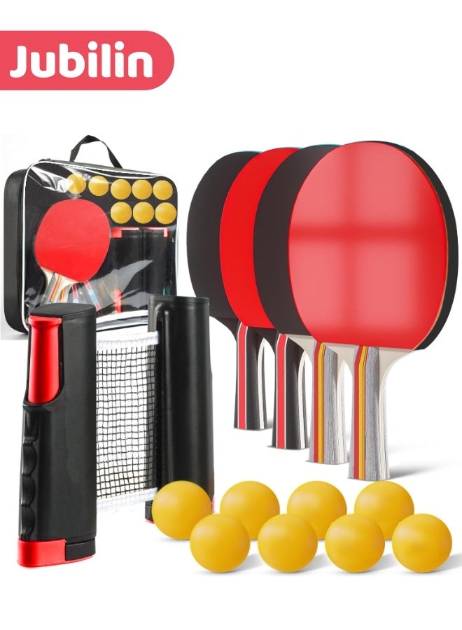 جوبيلين مجموعة مضارب تنس الطاولة مع 4 مضارب تنس طاولة و 8 كرات ستار، شبكة تنس طاولة محمولة مع مشابك لأي طاولة، ألعاب منزلية/خارجية - Image 1