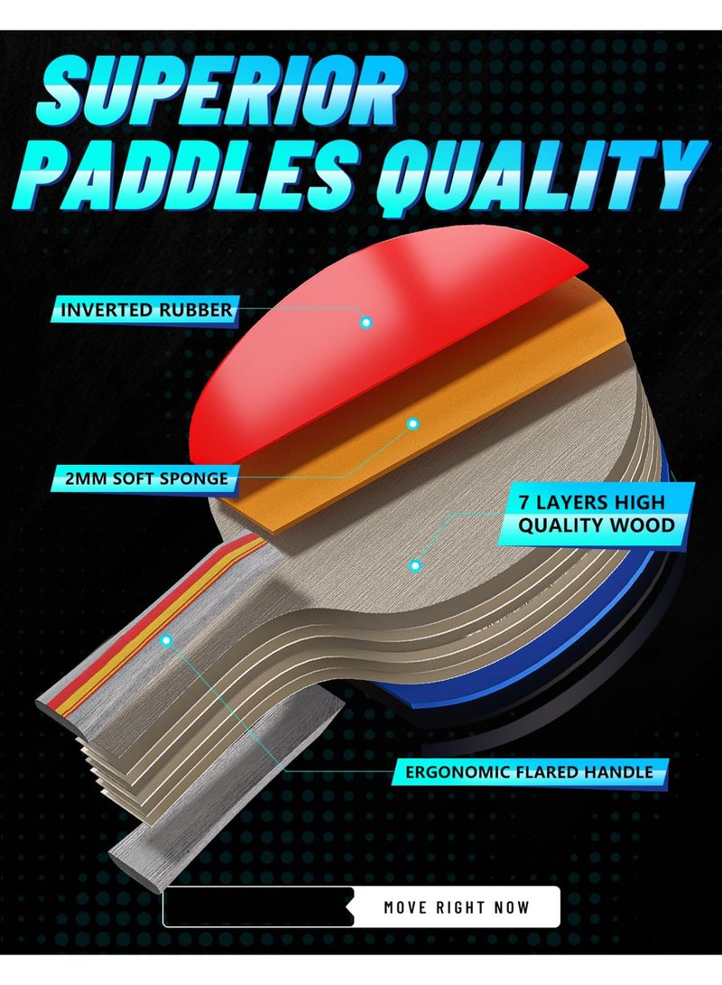 جوبيلين مجموعة مضارب تنس الطاولة مع 4 مضارب تنس طاولة و 8 كرات ستار، شبكة تنس طاولة محمولة مع مشابك لأي طاولة، ألعاب منزلية/خارجية - Image 2