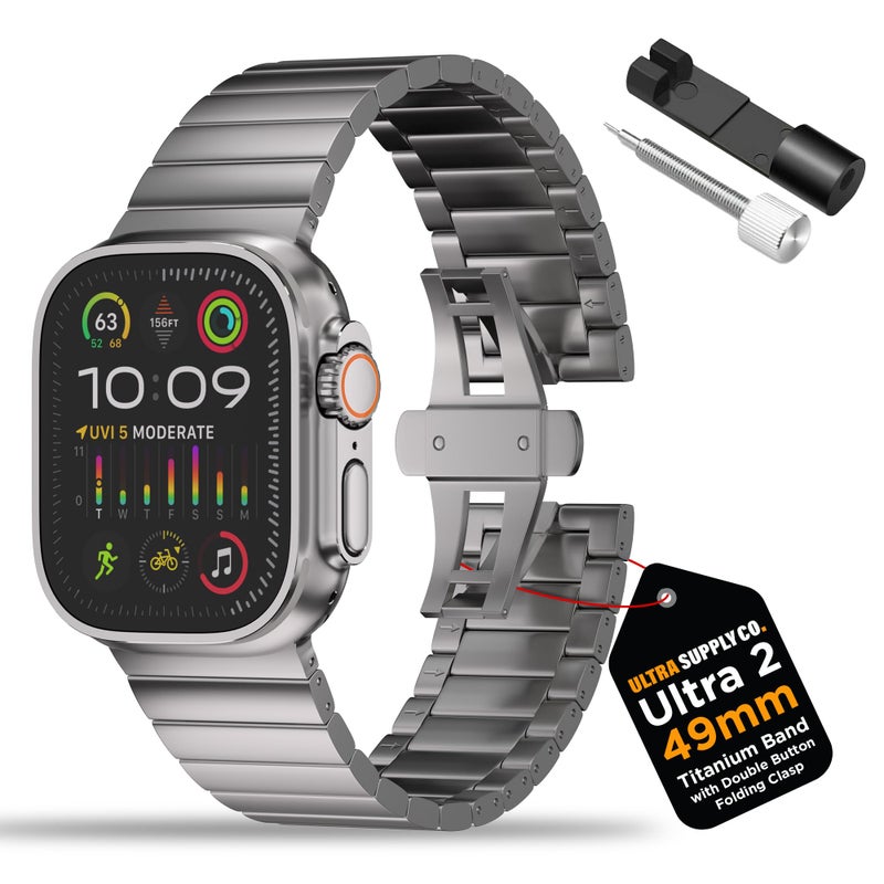 Black Titanium Link Bracelet Compatible with Apple Watch Ultra 2 / Series 10 (46/49mm) – Grade 2 Titanium with DLC Scratch Resistant Coating - Image 2