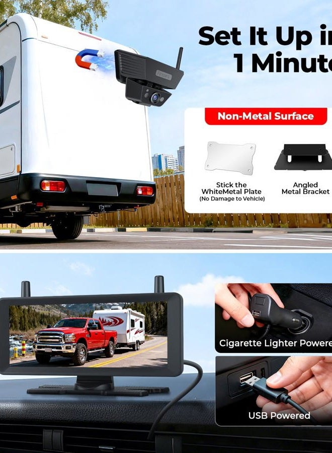 Foxpark Wireless Backup Camera Solar Magnetic: 7.2‘' 1080P HD Split-Screen Monitor with Strong Signal, 1Min Easy Install, DVR Recording, Portable Storage Bag, Back up Camera for RV, Truck, Trailer, Camper - Image 2
