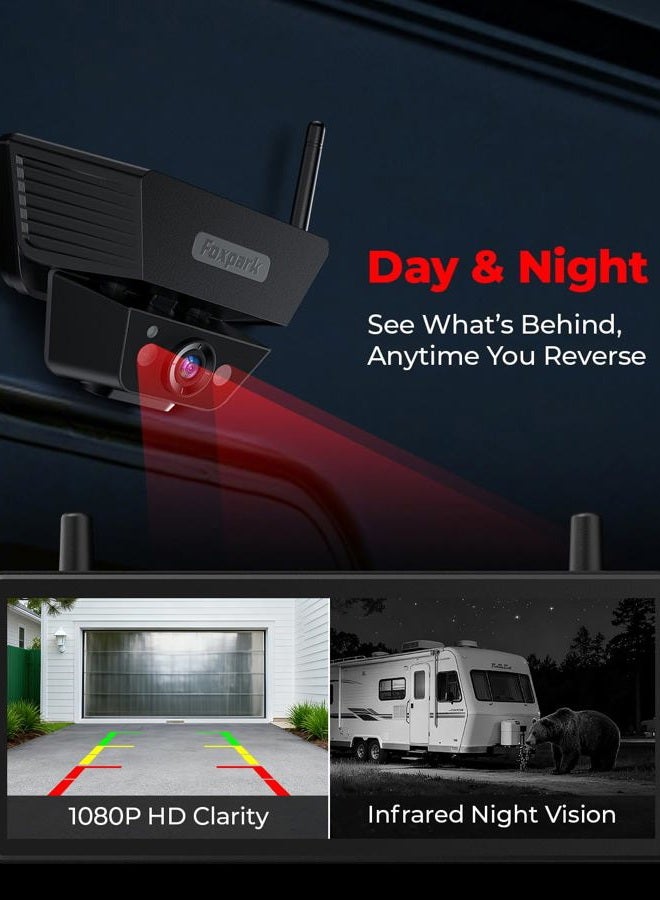 Foxpark Wireless Backup Camera Solar Magnetic: 7.2‘' 1080P HD Split-Screen Monitor with Strong Signal, 1Min Easy Install, DVR Recording, Portable Storage Bag, Back up Camera for RV, Truck, Trailer, Camper - Image 3