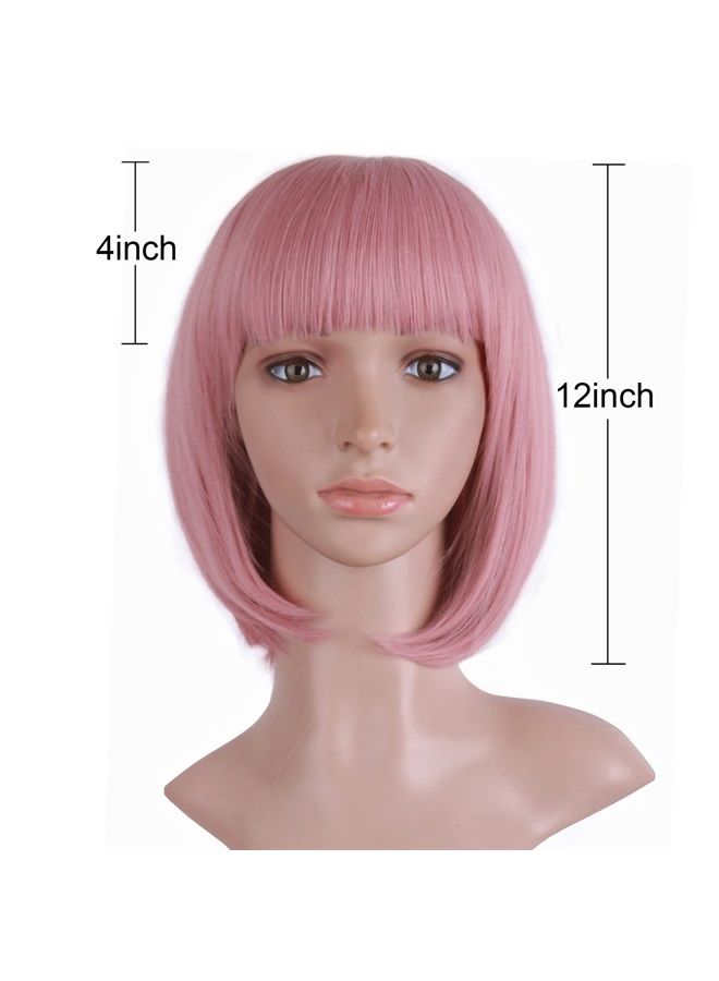 MapofBeauty 12 Inch/30cm Fashion Lady Short Straight Flat Bangs Bob Wig (Rouge Pink)  - Image 5