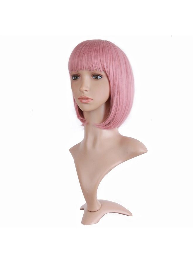 MapofBeauty 12 Inch/30cm Fashion Lady Short Straight Flat Bangs Bob Wig (Rouge Pink)  - Image 3