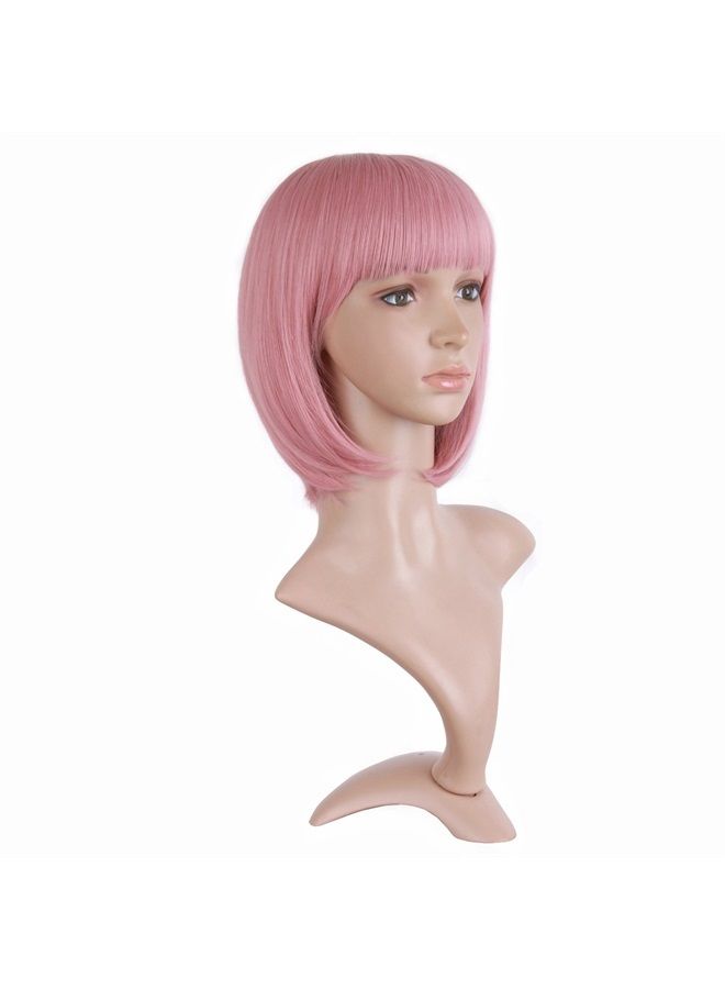 MapofBeauty 12 Inch/30cm Fashion Lady Short Straight Flat Bangs Bob Wig (Rouge Pink)  - Image 2