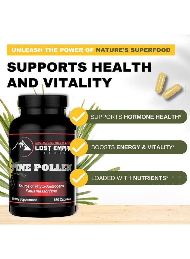 LOST EMPIRE HERBS UNLEASH THE POWER OF NATURE Pine Pollen Capsules - Non-Irradiated, Wild Harvested, Cell Wall Cracked Powder - Supplement Great for Men and Women for Energy, Vitality and Immunity (150 Capsules)  - Image 2