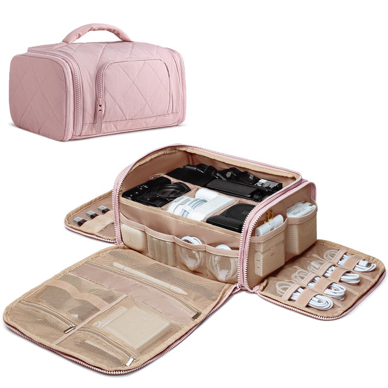 Marscamd Cable Organizer Bag, Travel Cord & Charger Organizer Pouch for Tech Accessories & Electronics, Home Storage, Pink - Image 1