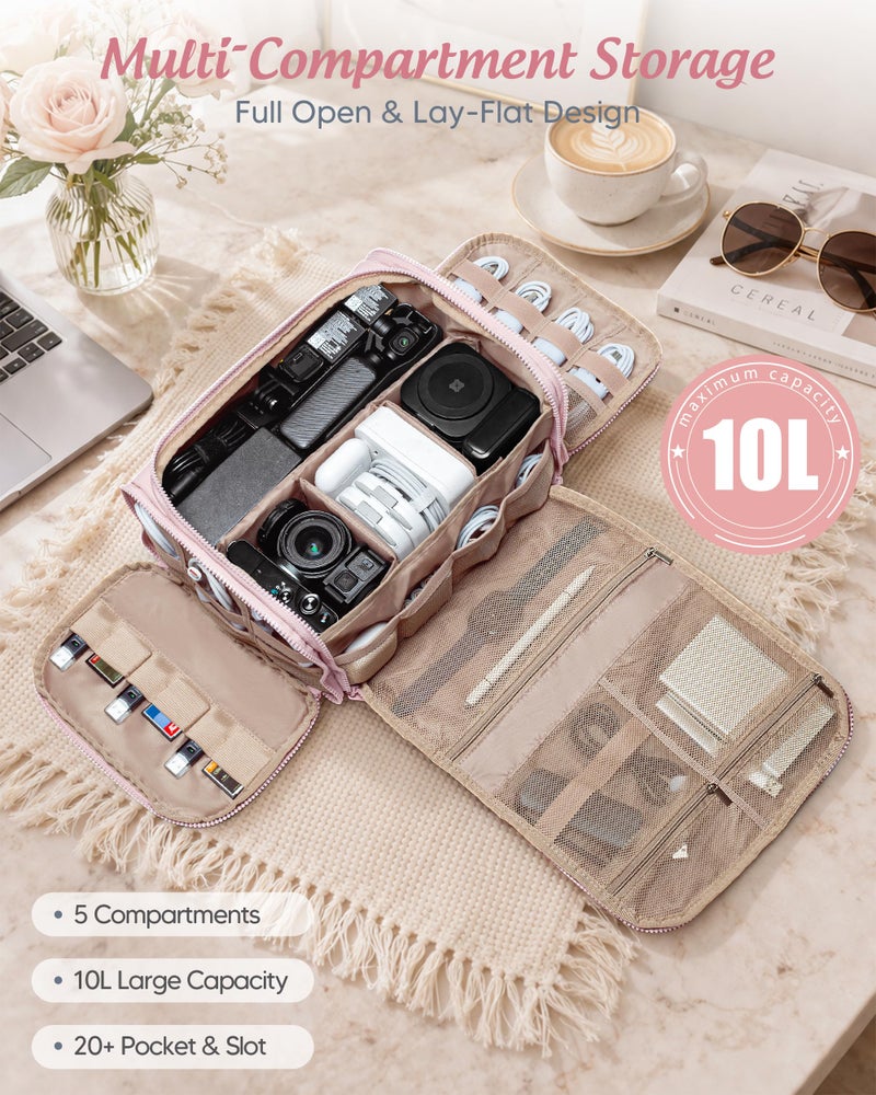 Marscamd Cable Organizer Bag, Travel Cord & Charger Organizer Pouch for Tech Accessories & Electronics, Home Storage, Pink - Image 2