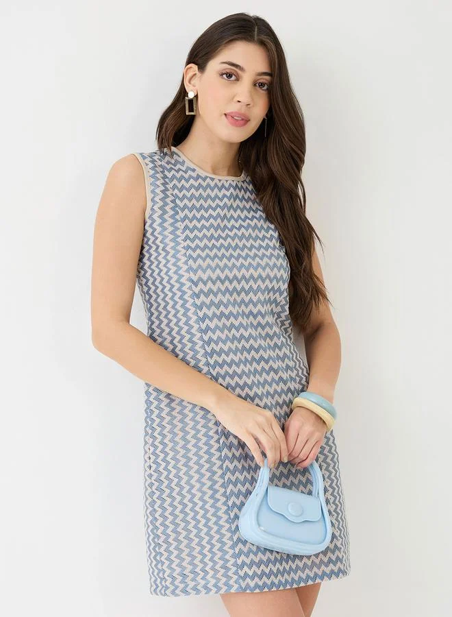 globus Blue Sleeveless Sheath Crochet Mini Dress