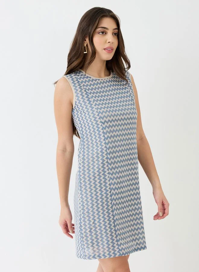 globus Blue Sleeveless Sheath Crochet Mini Dress